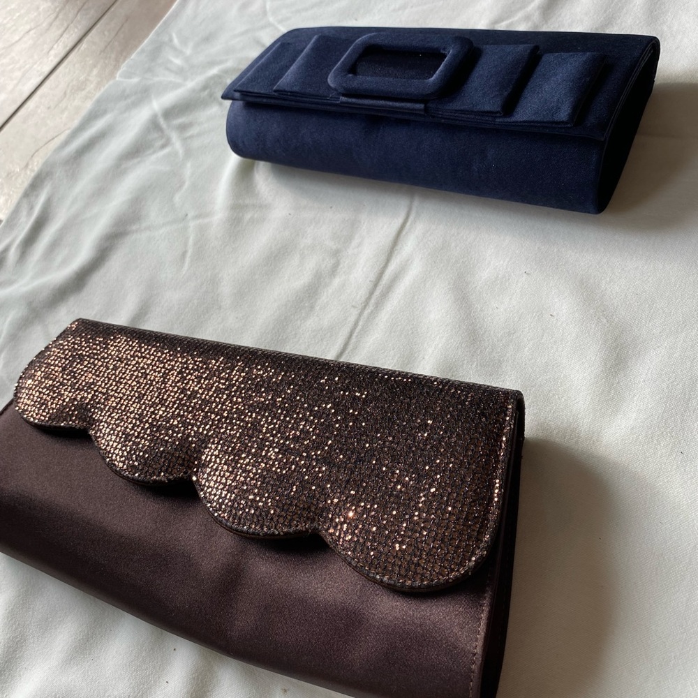 Bijoux Terner Navy Blue Clutch and Esino Brown sparkle detail Clutch